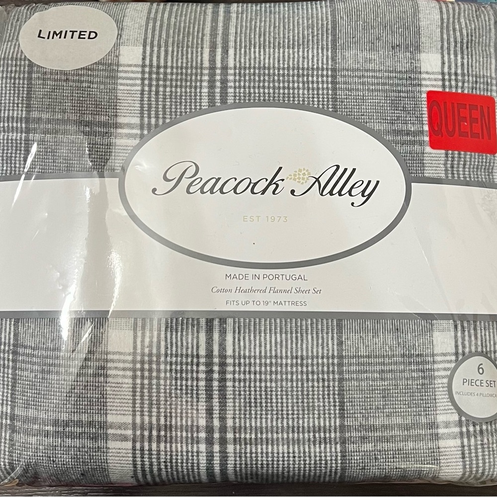 NWT 6 piece Peacock Alley Cotton Heathered Flannel Sheet Set